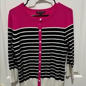 Cable & Gauge Pink and Black Striped Cardigan